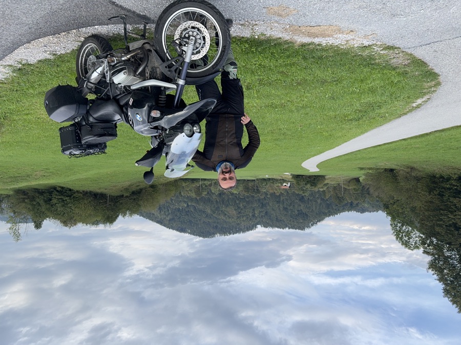 BMW R1150GS on a green mountain road