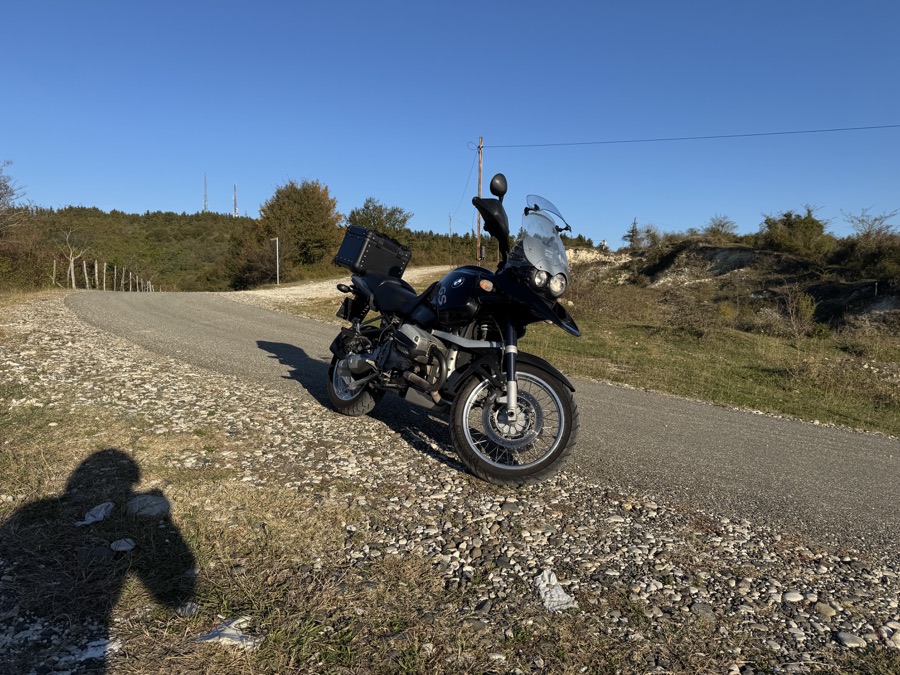 BMW R1150GS parked on a rural road